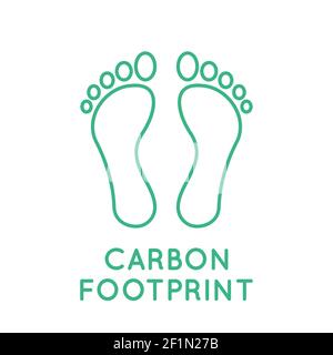 Carbon footprint line icon. Green CO2 footprints with text. Two feet outline. Toxic gases pollution, global warming concept. Environmental damage. Stock Vector