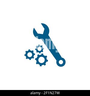Gear And Wrench Blue Icon On White Background. Blue Flat Style Vector Illustration. Stock Vector