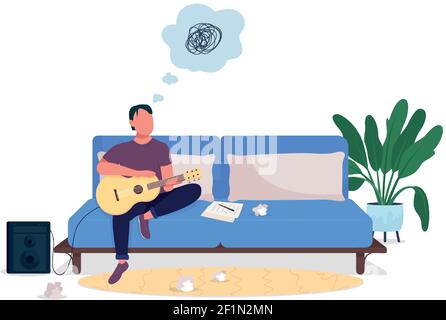 Stressed guitarist flat color vector faceless character Stock Vector