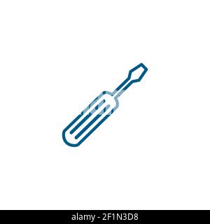 Screwdriver Line Blue Icon On White Background. Blue Flat Style Vector Illustration. Stock Vector