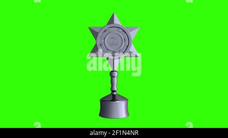 Winner Silver Cup Trophy on Green Screen Background. 3d illustration Stock Photo