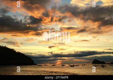 Seascape On A Cloudy & Dramatic Sunset Stock Photo