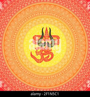 Circular pattern in form of mandala for Henna, Mehndi, tattoo, decoration. Decorative ornament in oriental style with ancient Hindu mantra OM. Outline Stock Photo