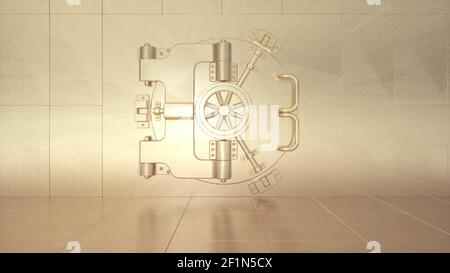 Big Round Golden Vault Door Background. 3d illustration Stock Photo