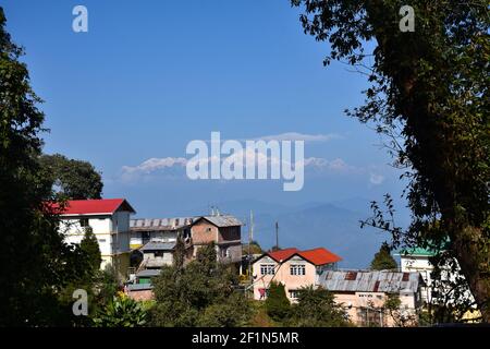 Panoramic View of Kanchenjunga from Rishyap home stay , Kalimpong Stock Photo