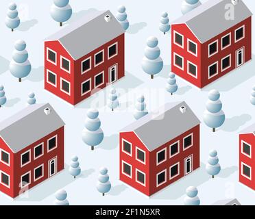 Christmas city isometric urban winter quarter in the snow Stock Vector