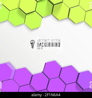 Horizontal abstract structures from yellow and lilac 3d hexagons on white background with icon idea vector illustration Stock Vector