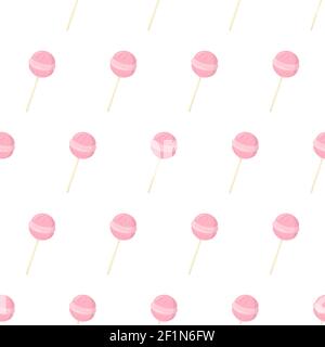 Cartoon seamless pattern for paper design with pink lollipop candy. Colorful background. Stock Vector