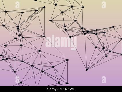 Network of connections against pink and yellow gradient background Stock Photo