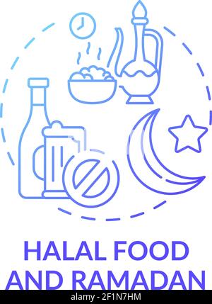 Halal food and ramadan blue gradient concept icon Stock Vector