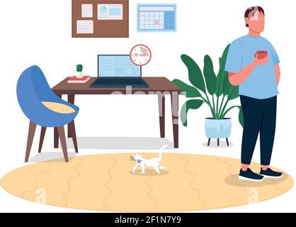 Freelancer on break flat color vector faceless character Stock Vector