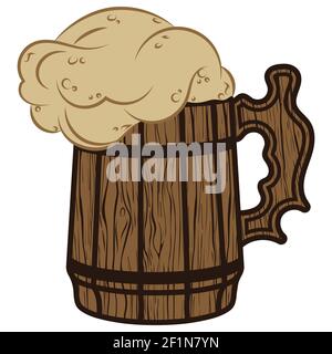 Wooden mug of beer foam, illustration to the traditional beer festival Stock Vector