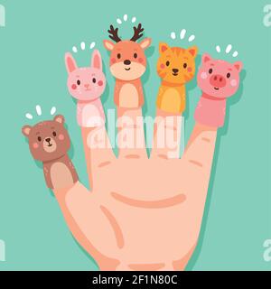 Organic flat finger puppet collection Vector illustration. Stock Vector