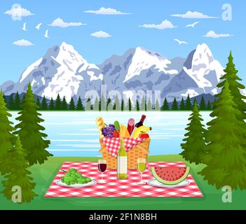 Picnic in the Mountains Stock Vector