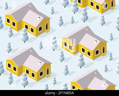 Christmas city isometric urban winter quarter in the snow Stock Vector