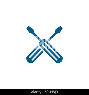 Screwdriver Crossed Blue Icon On White Background. Blue Flat Style Vector Illustration. Stock Vector