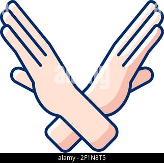 Crossed arms stop gesture RGB color icon Stock Vector
