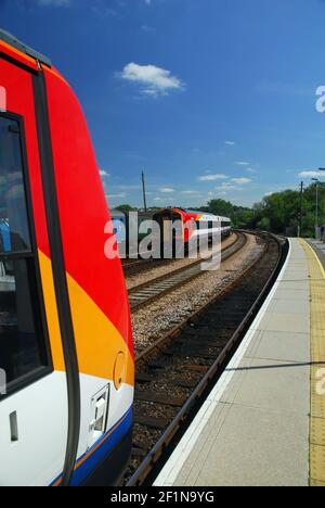 A South West Trains unit standing at the platform at Salisbury station, facing east. Stock Photo