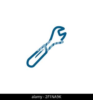 Wrench Line Blue Icon On White Background. Blue Flat Style Vector Illustration. Stock Vector