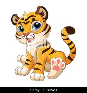 Cute sitting tiger. Cartoon character. Vector isolated colorful illustration. For print and design, posters, nursery design, cards, stickers, room dec Stock Vector