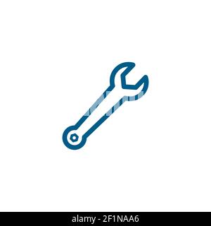 Wrench Line Blue Icon On White Background. Blue Flat Style Vector Illustration. Stock Vector