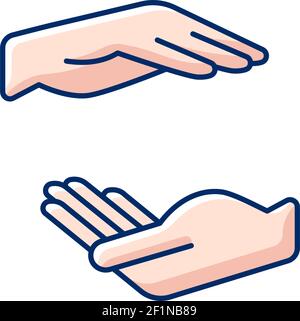 Two hands holding something RGB color icon Stock Vector