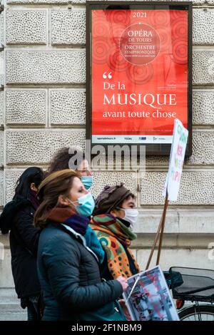 Demonstration of the cultural sector which accuses the government of doing nothing to help them, because of their difficulties due to the covid crisis Stock Photo
