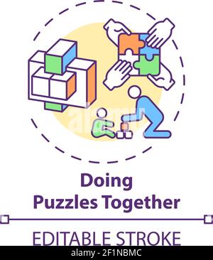 Doing puzzles together concept icon Stock Vector