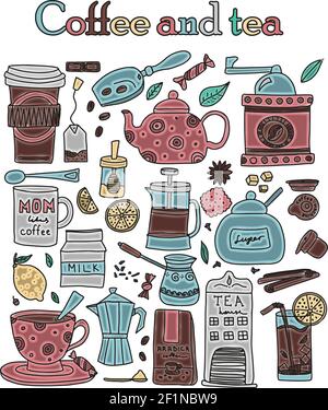 Coffee and tea doodle set isolated vector illustration Stock Vector ...
