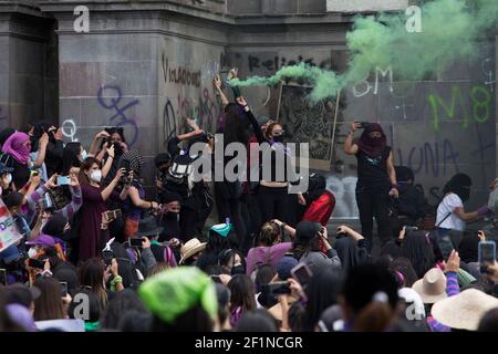 Toluca, Mexico. 08th Mar, 2021. A women group take part during a protest against gender violence during the commemoration of International Women's Day at downtown on March 8, 2021 in Toluca, Mexico (Photo by Eyepix/Sipa USA) Credit: Sipa USA/Alamy Live News Stock Photo