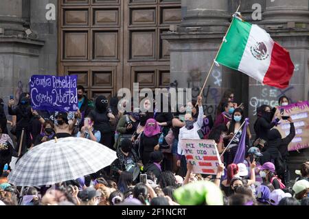 Toluca, Mexico. 08th Mar, 2021. A women group take part during a protest against gender violence during the commemoration of International Women's Day at downtown on March 8, 2021 in Toluca, Mexico (Photo by Eyepix/Sipa USA) Credit: Sipa USA/Alamy Live News Stock Photo