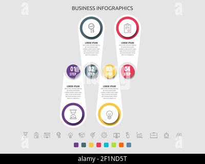 Business vector infographic circles for four label, diagram, graph, presentations. Concept with 4 options used with content, flowchart, steps Stock Vector