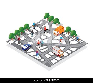 The navigation map of the city with signs and directions Stock Vector