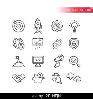 Seo line vector icon set. Search engine optimization, website symbols. Web business outline icons, editable stroke. Stock Vector