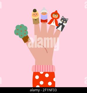 Organic flat finger puppet collection Vector illustration. Stock Vector