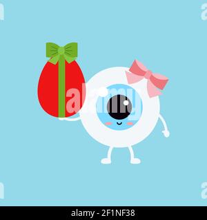 Easter cute eye ball with red egg icon. Stock Vector