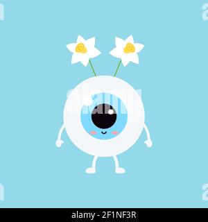 Easter cute eye ball with narcissus accessory icon. Stock Vector