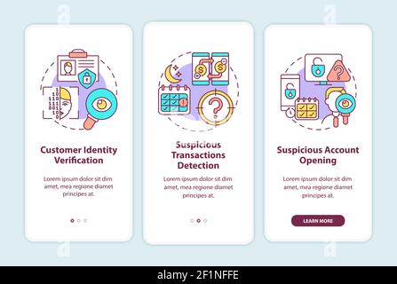 Banking security measures onboarding mobile app page screen with concepts Stock Vector