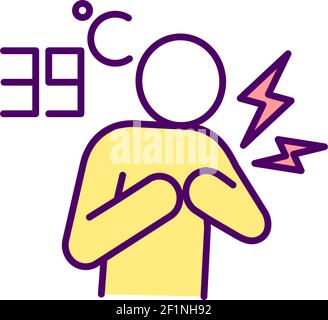 hest pain and elevated fever RGB color icon Stock Vector