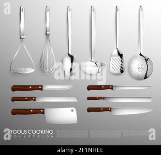 Realistic kitchen equipment collection with cooking tools Stock Vector