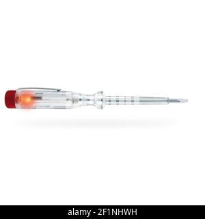 Voltage test pen screwdriver isolated white background. Stock Photo