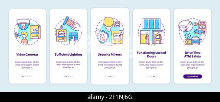 ATM safety tips onboarding mobile app page screen with concepts Stock Vector