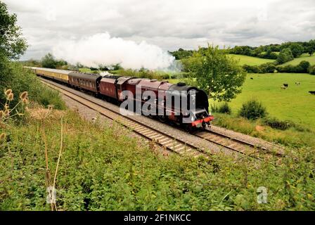 LMS Princess Coronation Class Pacific No 6233 Duchess of Sutherland passing through Wiltshire with the Duchess Bristolian rail-tour. 01.09.2007. Stock Photo