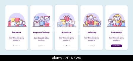 Company principles onboarding app screen pages Stock Vector