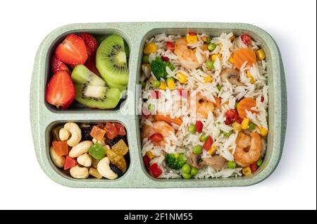 Lunch box with delicious food on a white background Stock Photo