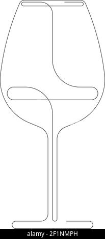 Continuous one line drawing of wine glass. Vector illustration isolated on white background. Minimalism design of beverage element Stock Vector