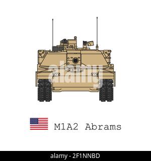 Realistic color vector icon of the main battle tank of the US Armed Forces M1A2 Abrams. Front view. Stock Vector