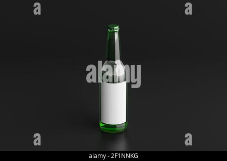 Beer bottle 500ml mock up with blank label on black background. Side view Stock Photo