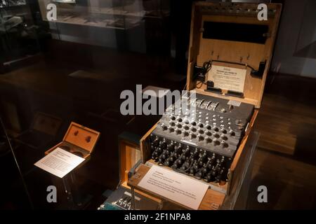 Hamburg-Germany - 12.7.2019; At the Marine Museum at the city center. Enigma Machine. Legendary encryption device of world war 2. Stock Photo