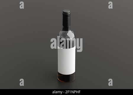 Red wine bottle 750ml mock up with blank label on black background. Side view Stock Photo